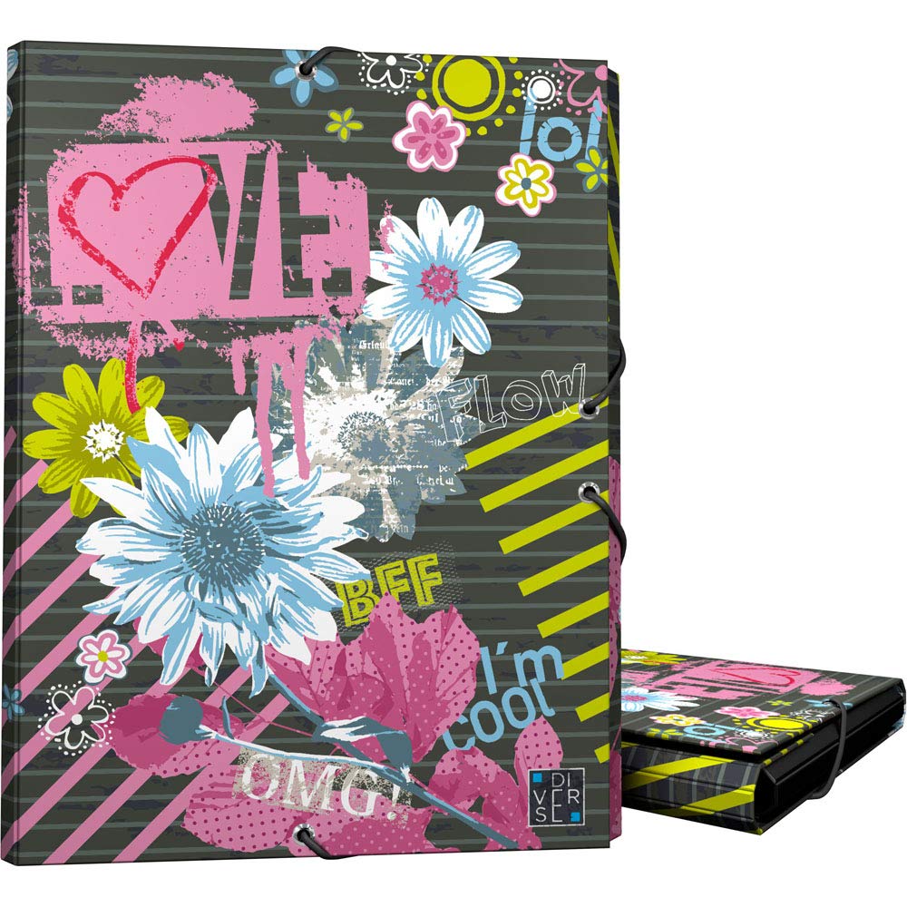 Grafoplás 82401963 School Folder, Three Flaps, Folio, Rubber Closure, Diverse Flow Design