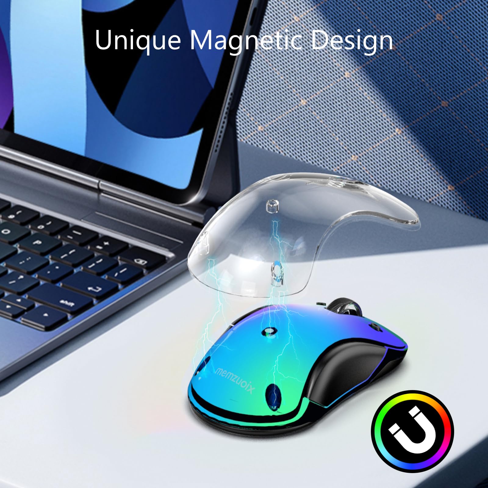 memzuoix 2.4G LED Wireless Mouse, Rechargeable Ergonomic Mouse with Detachable Cover, 1200 DPI Portable Optical Computer Mouse with USB Receiver for Laptop, PC, Desktop and MacBook, 5 Buttons