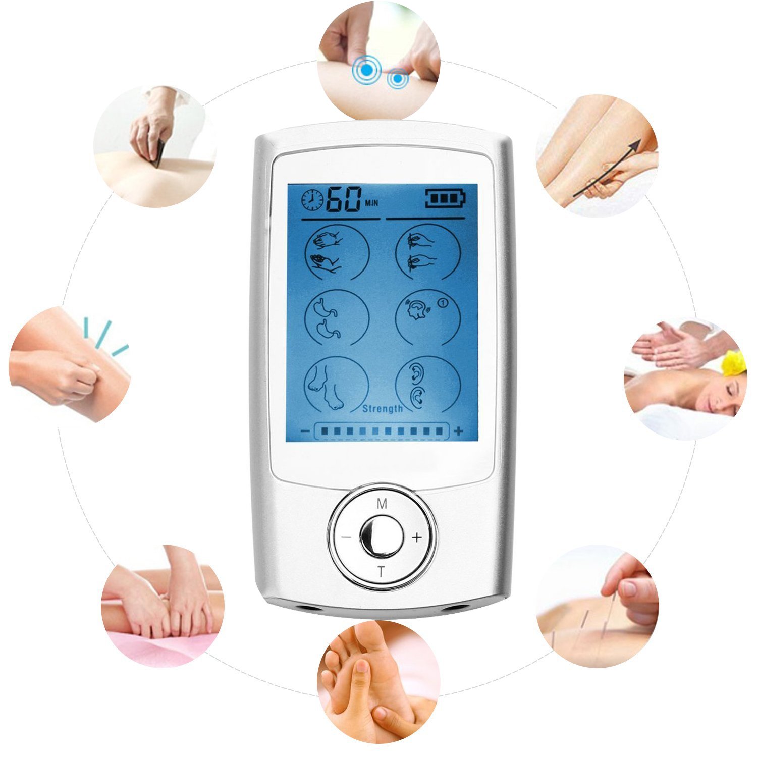 Modos Almohadillas Electroestimulador TENS EMS Masajeador Recargable Electrodo Estimulador de Acupuntura Para