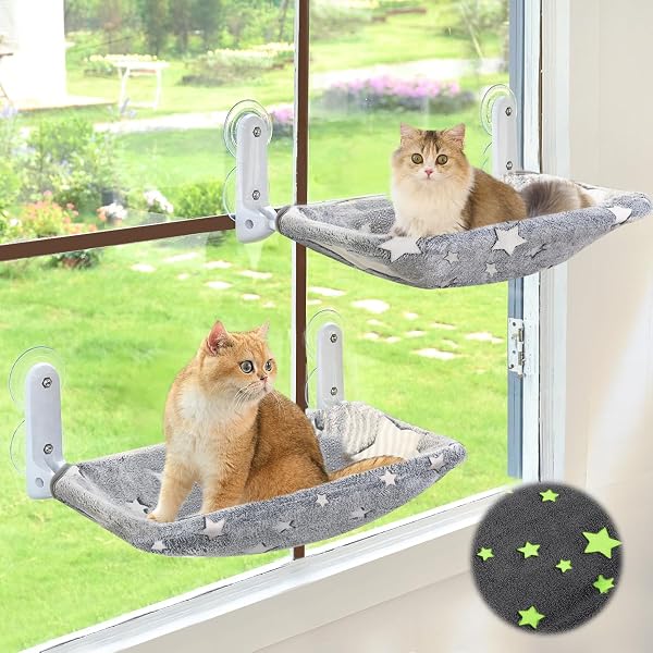 ZORATOO 2PC CAT WINDOW PERCH, GLOW IN THE...