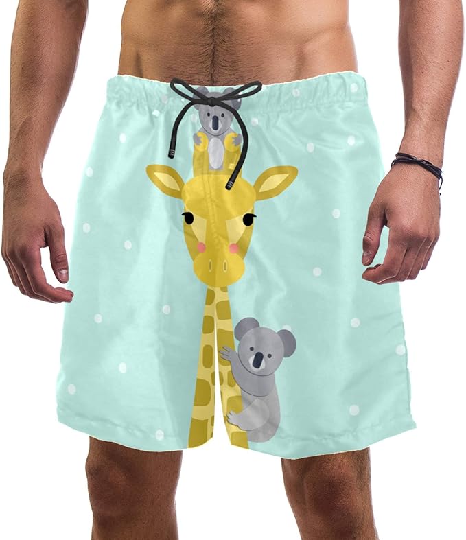 nakw88 Giraffe Green Koala Swim Shorts for Men Swim Trunks Men’s