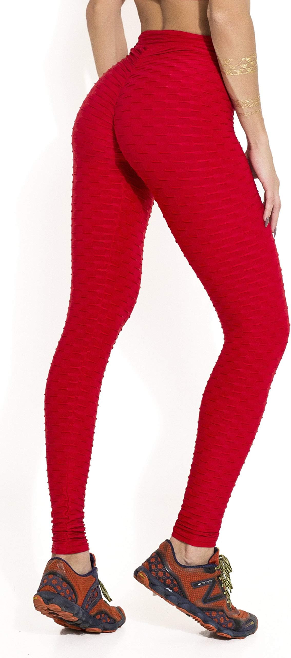Brazilian Legging - Anti Cellulite Honeycomb Textured Scrunch Booty Red