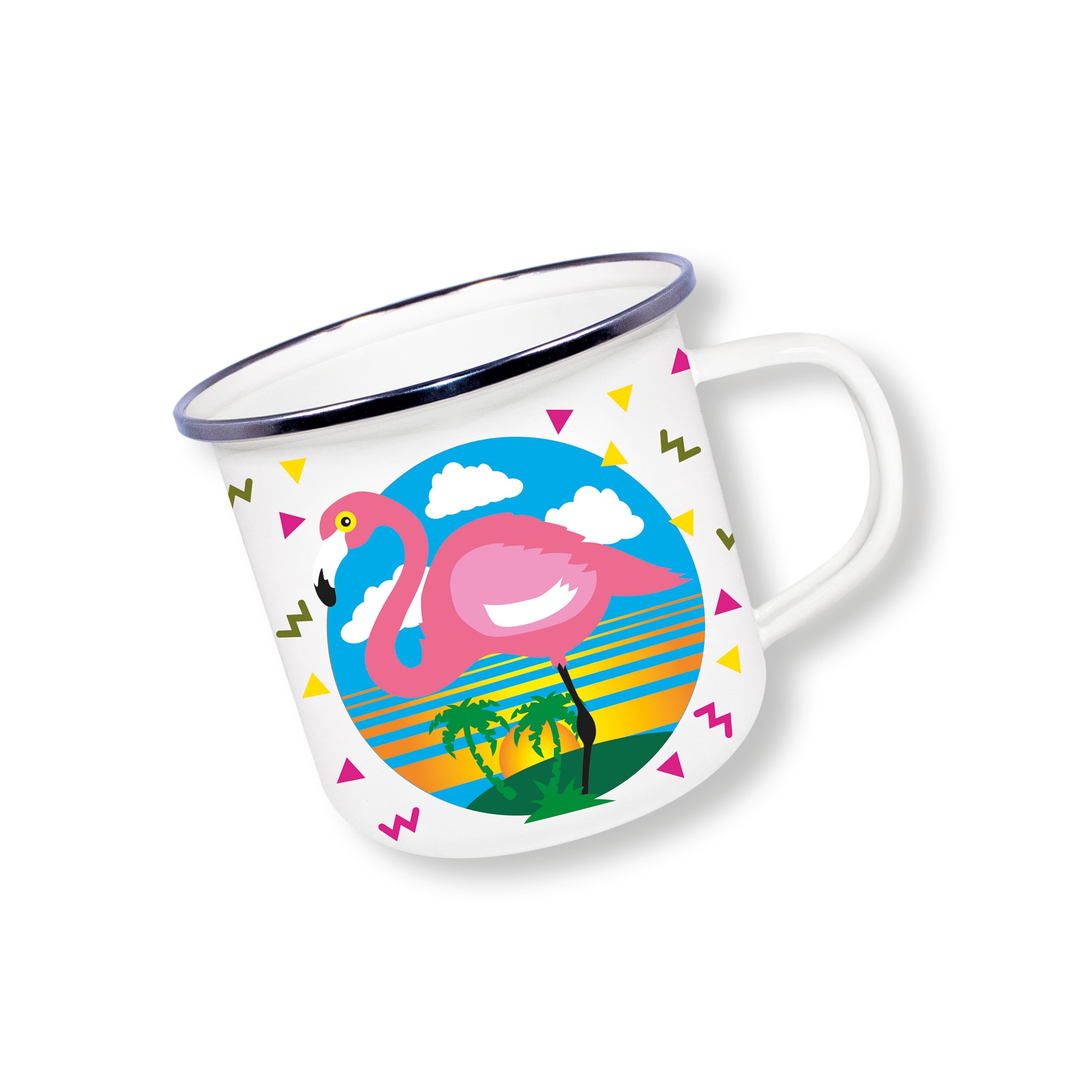 Deluxebase Anamelware T-Rex 375ml Enamel Mug with Novelty T-Rex Design, Dinosaur Themed Reusable Camping Mugs and Travel Coffee Cups for Hot and Cold Drinks for Hikers and Campers.