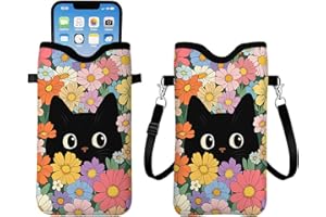 Ialtsidws Small Crossbody Bag for Women, Cute Cell Phone Bag Neoprene Sleeve Pouch Case Bags, Lightweight Sleeve with Crossbody Strap Neck Lanyard, Cat Gifts for Christmas Birthday 7.1 X 3.9 in