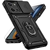 for Motorola Moto G 2025 Case, with Slide Camera Cover HD Screen Protector [Military Grade 16ft. Drop Tested] Magnetic Ring Holder Kickstand Protective Phone Case for Motorola Moto G 2025, Black