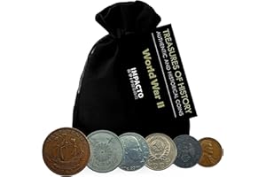 IMPACTO COLECCIONABLES WW2 World Currency - 6 Coins Used During The World War 2 by Allies & Axis (1939-1945). Special WW2 Memorabilia for Collector. Presented in a Velvet Bag. Certificate of Authenticity Included.
