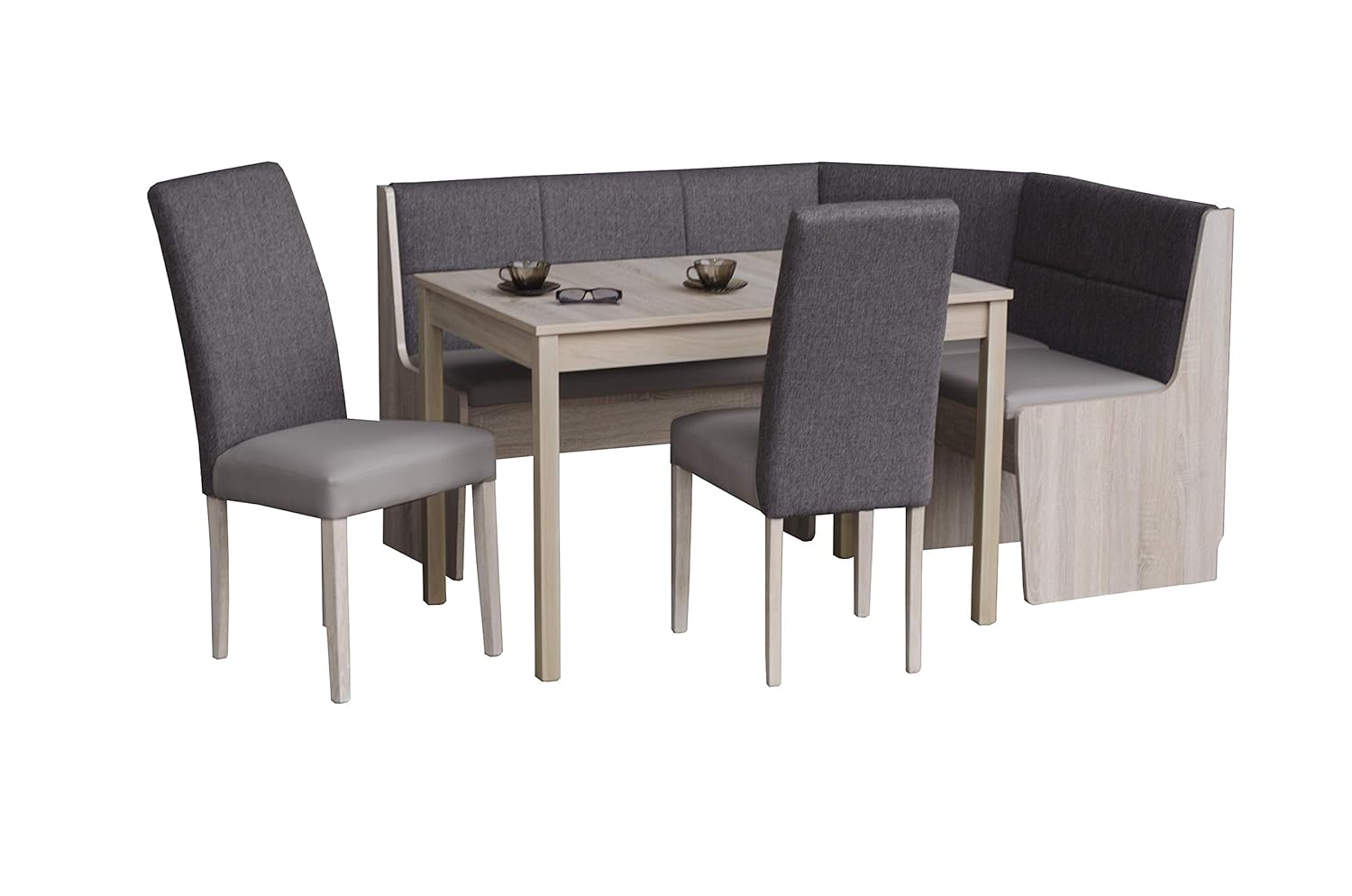 German Furniture Warehouse Light Wood Breakfast Nook,Katarina Breakfast Nook Complete Upholstery Corner Bench Katarina Fabric, Leather Combination, Solid Beech