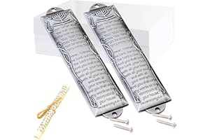 Prefdo Set of 2 Mezuzahs, Mezuzah with Scroll for Door, Metal mezuzah Plaque, Mezuzahs for Outside Door, Jewish Mitzvah Door Mezuzah Case, Jewish Gifts, House Warming Blessing Gift（Silver）