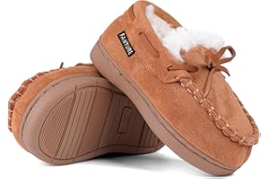 FANTURE Toddler Kids' Moccasin House Shoes with Indoor Outdoor Memory Foam Sole Protection Slipper