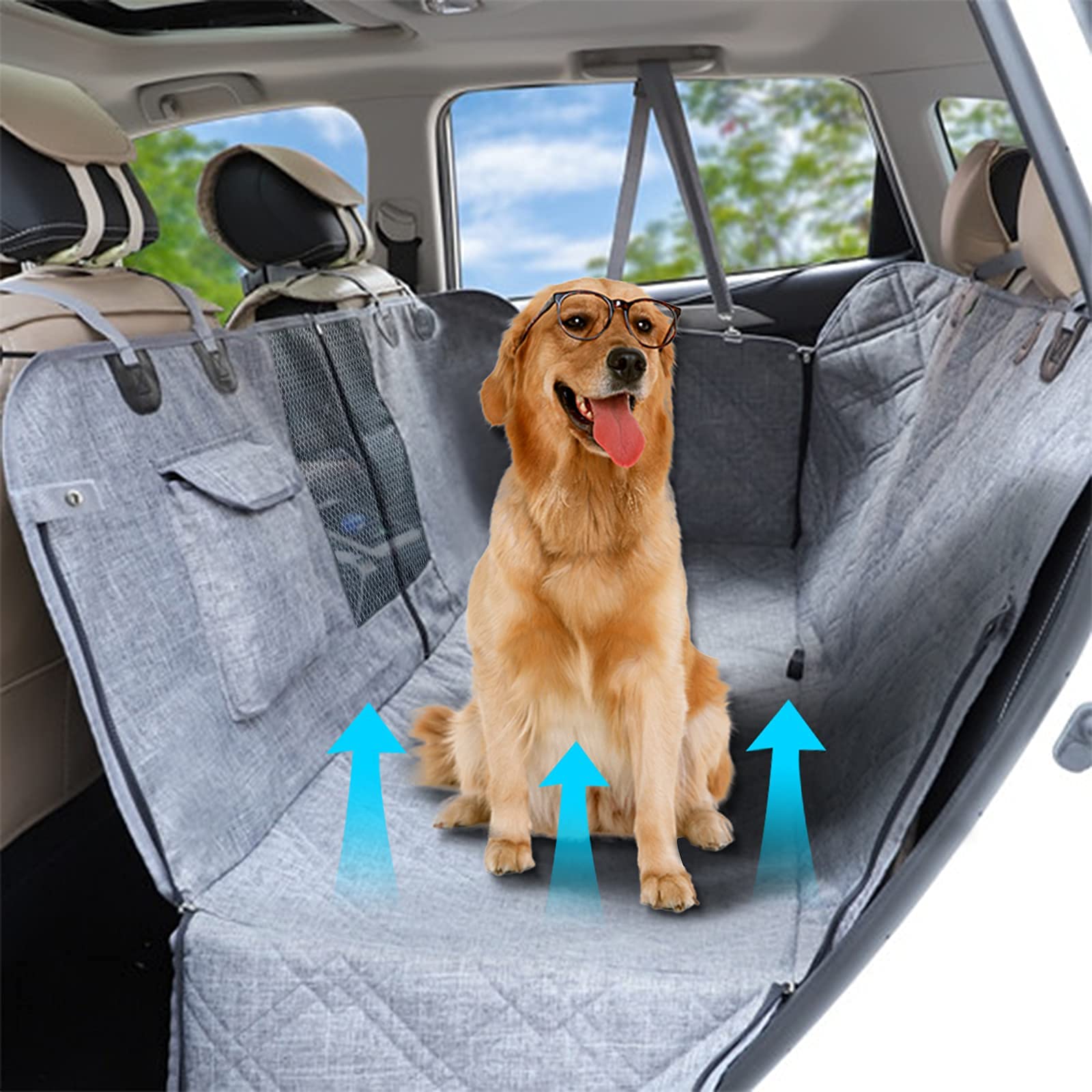 Dog Seat Cover for Back Seat with Mesh Visual Window, Side Flaps with Zipper,900D Oxford Cloth Waterproof anti-scratch Dog Hammock，Car Dog Back Seat CoverSuitable fit for Most Cars（Grey