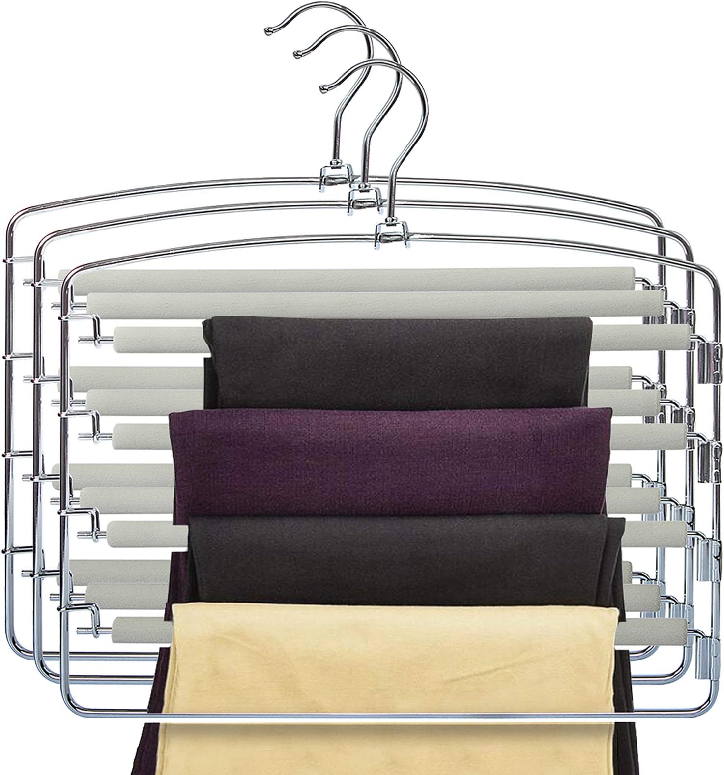 DOIOWN Pants Hangers Slacks Hangers Space Saving Non Slip Stainless Steel Clothes Hangers Closet Organizer for Pants Jeans Trousers Scarf (3-Pack(Grey))