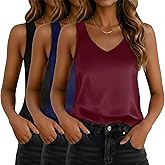 Riyiper 3 Pack Women's Silk Satin Tank Tops, Sleeveless V Neck Cami Summer Casual Camisole Loose Fit Basic Blouses Shirt