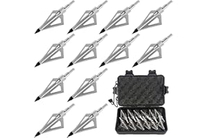 12PCS Hunting Crossbow Broadheads,100 Grain Arrow Tip with 3 Blades Stainless Steel Blades,Hunting Arrow Head for Compound Bo