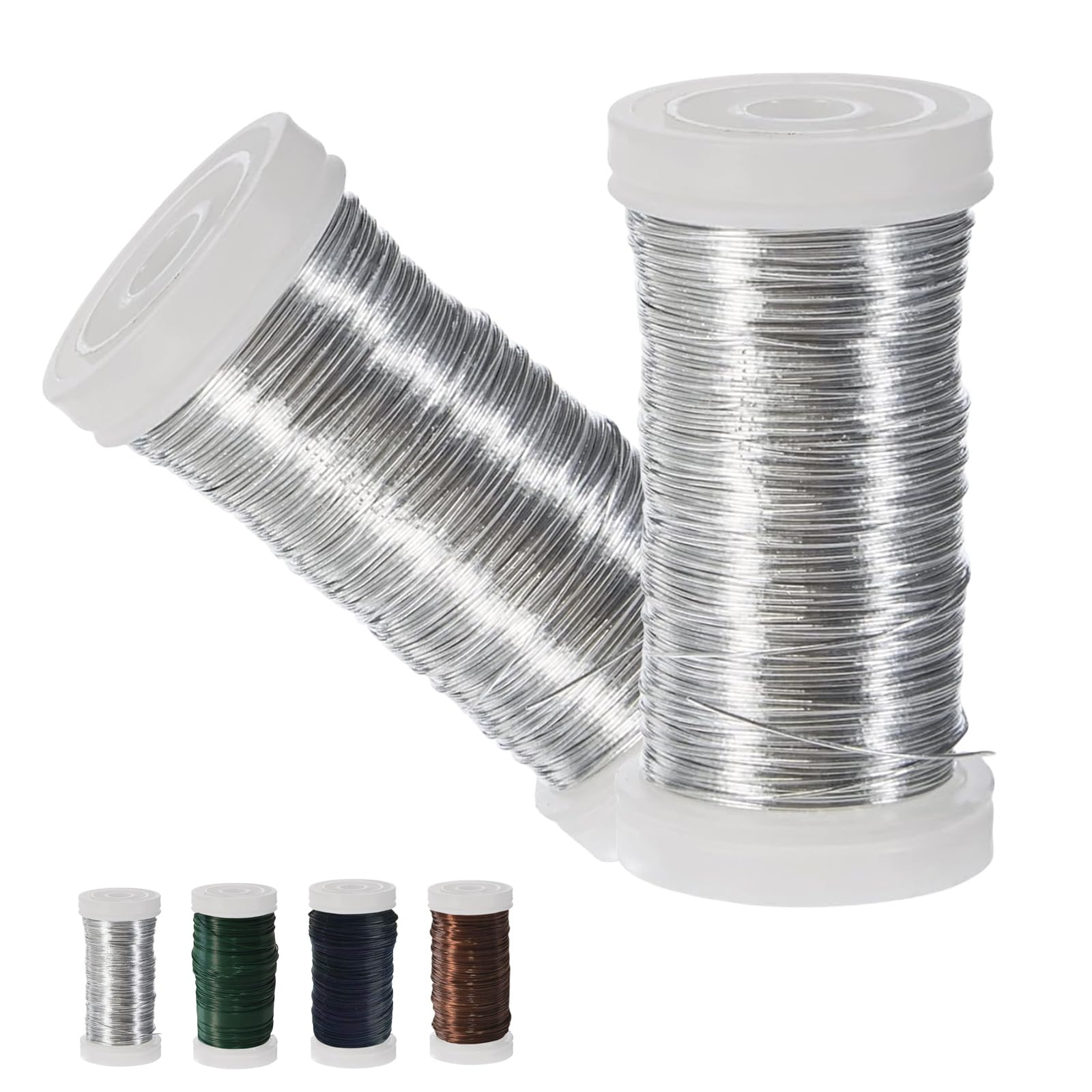 2 Roll Silver Floral Wire - 0.35mm×55m, Flexible Wire for Christmas Wreaths, Jewellery & Garden Binding
