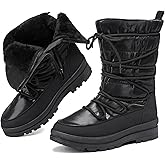 Snow Boots for Women Fur Winter Boots Waterproof Ski Boots Women's Mid Calf Boots Furry White Lace up Boots with Zipper
