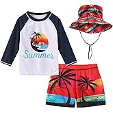 Toddlers Baby Boys' 3-Piece Swimsuit Trunk Rashguard Set and Sun Hat Swimwear Bathing Suit UPF 50+