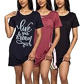 Real Essentials 3 Pack: Women's Short Sleeve Nightgown Dress – Nightshirt Pajama Sleep Shirt Sleepwear (Available in Plus)