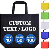 Scanect Custom Tote Bags 5/10/50/100 Pack, Personalized Logo Text, Bulk Grocery Bags, Reusable Shopping Bags