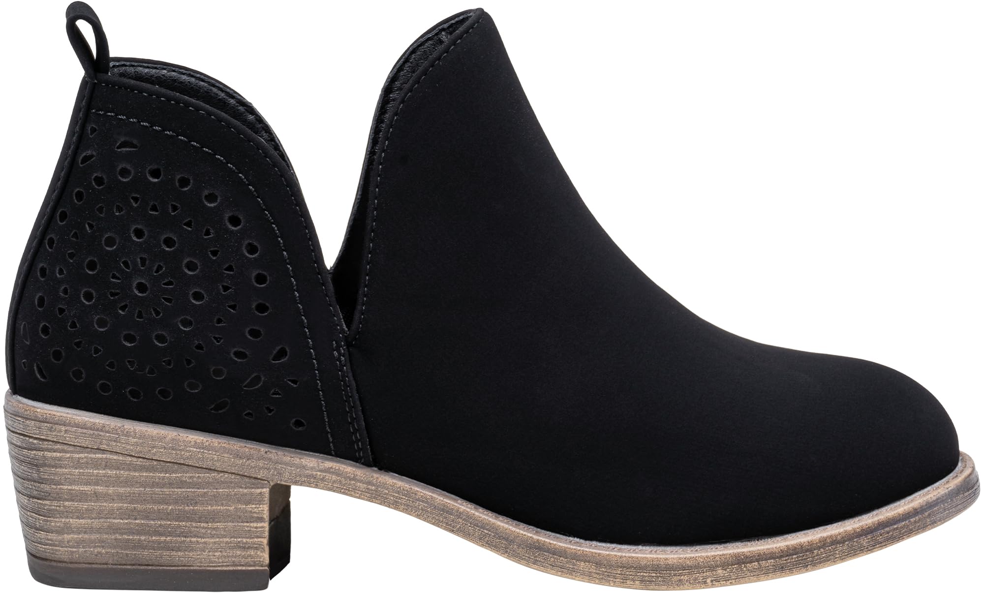Photo 1 of Vepose Women's Ankle Boots, Low Heel Chunky Cutout Booties with Extra Wide Width, 912W - Black Nubuck, Size 8W US - Perforated Western Shoes (CJY912W Black Nubuck 08)