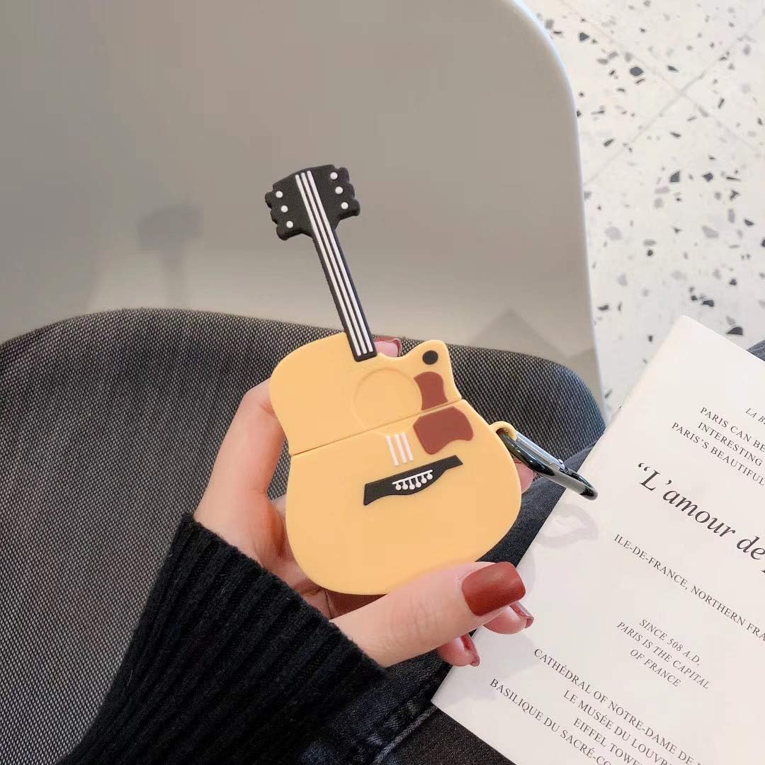 Guitar Protective Silicone Cover Compatible with AirPods Pro Wireless Charging Case, 3D Cute Cartoon Silicone Designer Skin,Funny Cool Design Protective Cover for AirPods Pro 2019 (Creative Guitar)