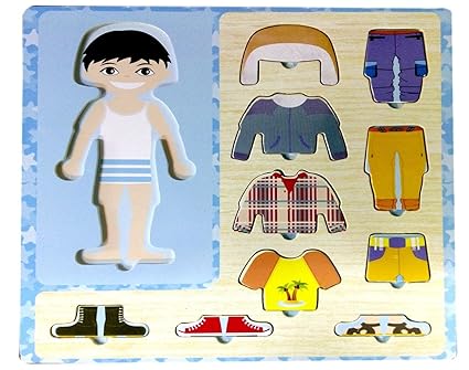 Grizzly Wooden Toys Dress-Up Boy Puzzle Shape Board Game
