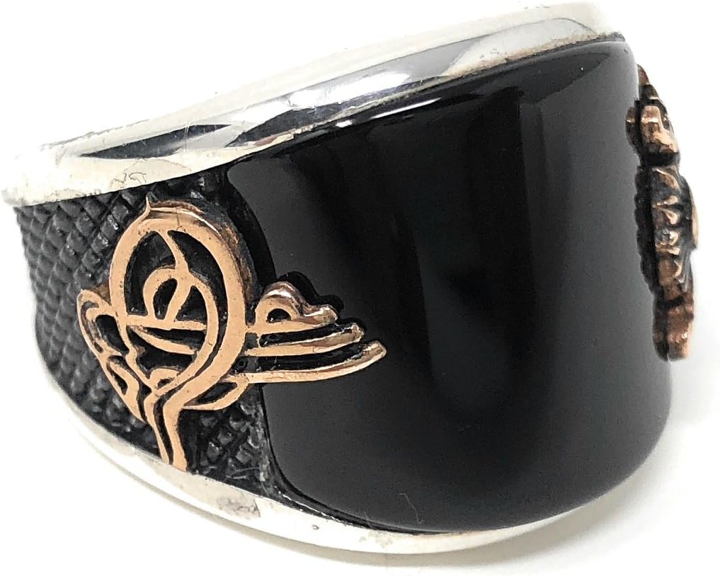 KARHandmade 925 Sterling Silver Black Onyx Coat of Arms Ottoman Men's Ring-US K64S