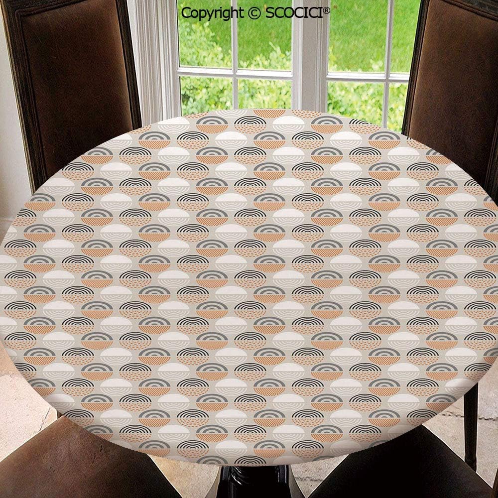 Home-DIY Elastic Edged Table Cover, Round Tables Tablecloth Table Cloth, Circles Dashes and Waterproof Table Pads 63"