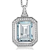 Gem Stone King 4-6 Cttw Gemstone Birthstone Pendant Necklace for Women | 11X9MM Emerald Cut | 925 Sterling Silver | With 18 Inch Silver Chain | Fine Jewelry Gifts for Her Mom Women Wife