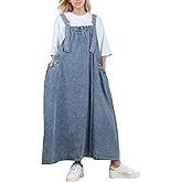 UQJE Baggy Denim Overall Dress for Women Loose Jumper Dress Relaxed Fit with Big Pockets for Casual