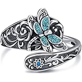 MONGAS Dragonfly Ring Sterling Silver Created Turquoise Adjustable Spoon Rings Dragonfly Jewelry Gifts for Women