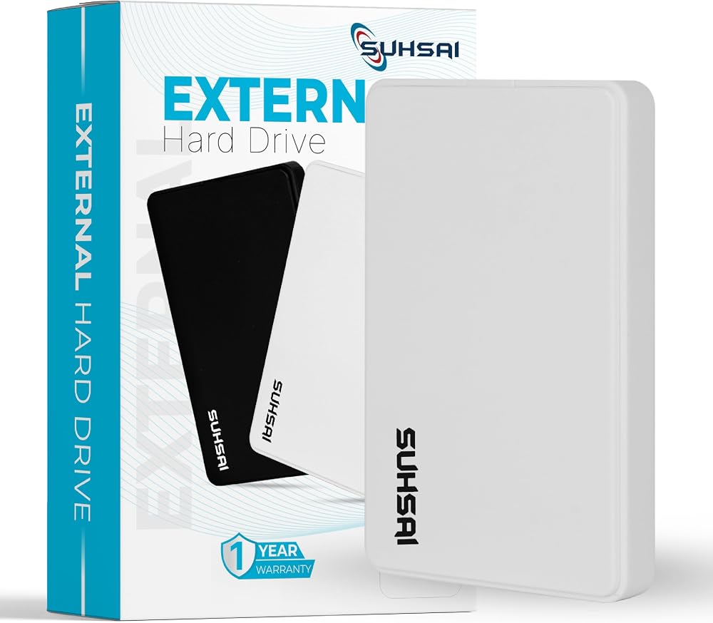 SUHSAI 500GB External Hard Drive 2.5" USB 2.0 Portable HDD Storage Mac/PC White