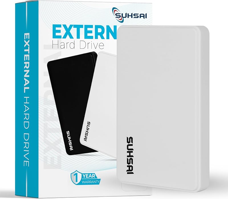 SUHSAI 500GB External Hard Drive 2.5" USB 2.0 Portable HDD Storage Mac/PC White