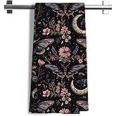 Nipil Mystical Gothic Witchy Moth Moon Kitchen Towels, Vintage Boho Floral Butterfly Celestial Night Sky Dish Tea Towels, Dark Academia Cottagecore Hand Towels for Kitchen Bathroom, 16x24 Inch