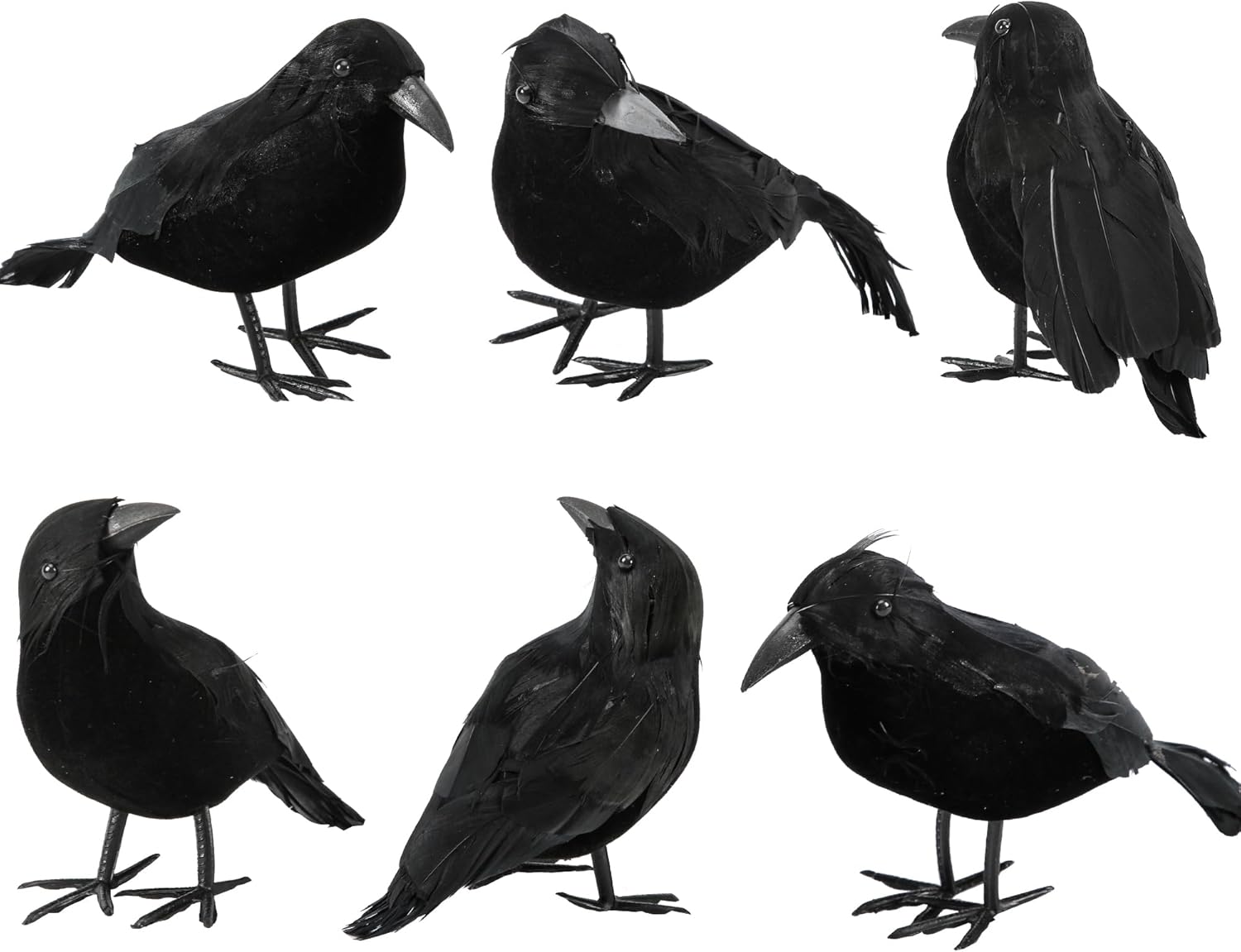 Holiday Décor Storage - Abakuku 6 Pack Halloween Crow Decorations - Realistic Handmade Crow Black Feathered Crow, Halloween Crows and Ravens Decor, Scary Black Ravens Birds for Outdoors and Indoors Halloween Decor