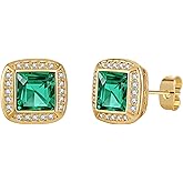 EVEVIC Austrian Crystal Square Stud Earrings for Women 14K Gold Plated Halo Birthstone Earring Jewelry Gifts