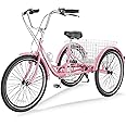 LILYPELLE Adult Tricycles 7 Speed, 3 Wheel Bikes Adult Trikes 20/24/26 inch, Three-Wheeled Bicycles Cruise Trike with Shopping Basket for Seniors, Women, Men