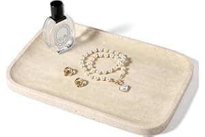 Koville Romano Travertine Tray, 12"x8" Natural Stone Vanity Tray for Countertop Bathroom Kitchen Dresser, Decorative Marble Catchall Trays for Perfume Jewelry, Rectangular Serving Tray(Beige)