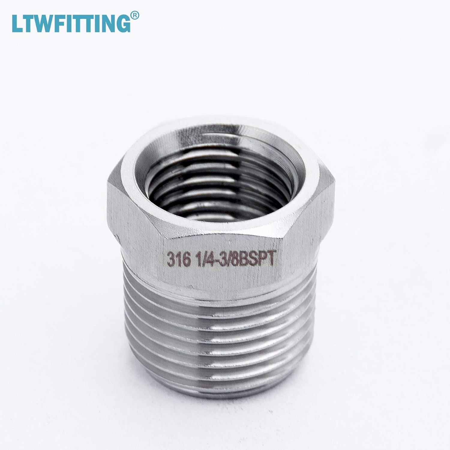 LTWFITTING Stainless Steel 316 Pipe Hex Bushing Reducer Fittings 3/8-Inch Male BSPT x 1/4-Inch Female BSPP (Pack of 5) - Image 4
