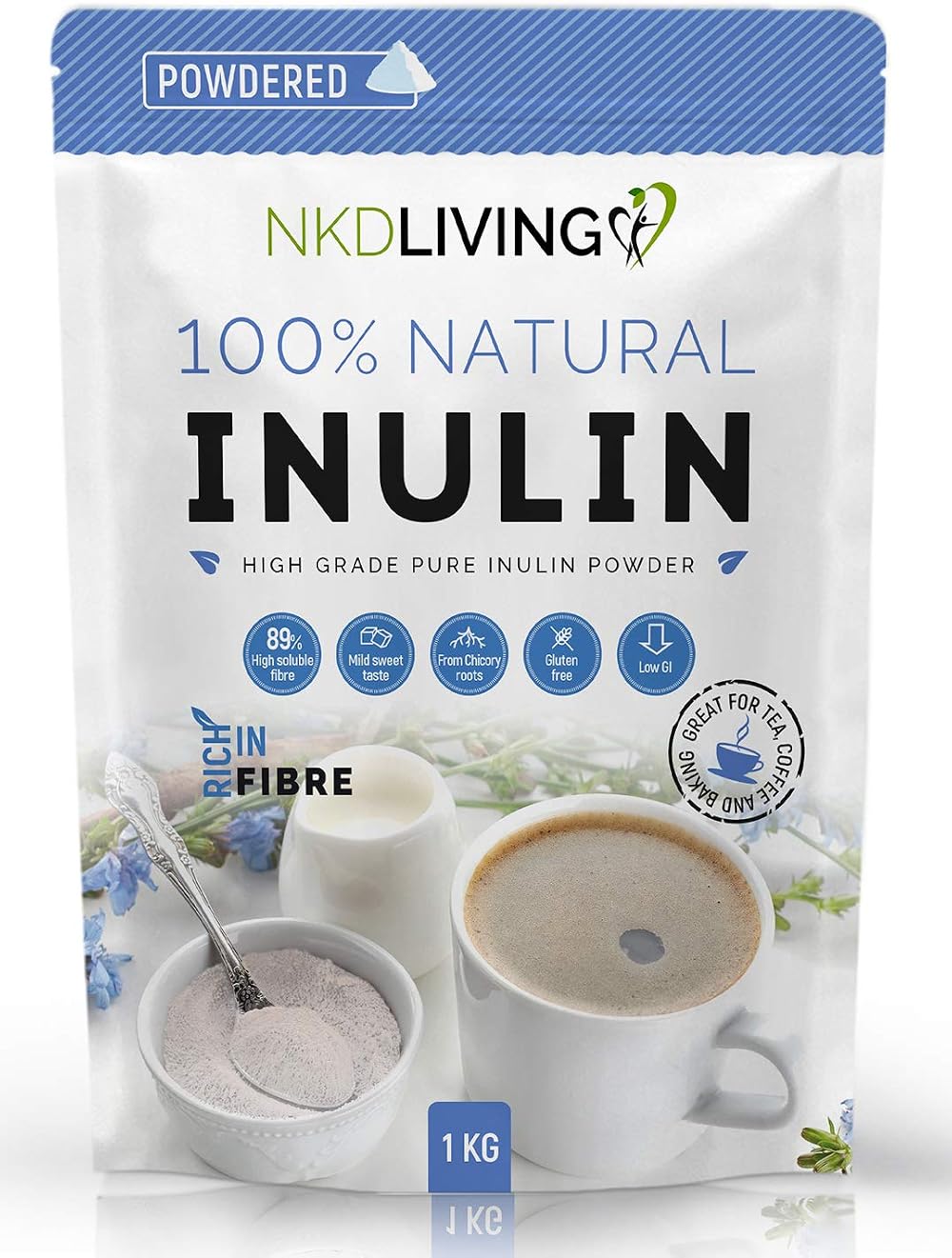NKD Living Inulin High Grade Prebiotic Fibre Powder 1 Kg EU Manufactured