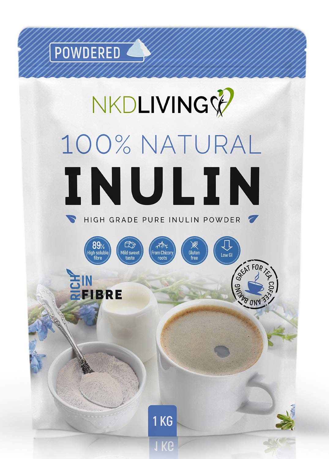 NKD Living Inulin High Grade Prebiotic Fibre Powder (1 Kg) - Manufactured in the EU - Fibre Prebiotic Supplement