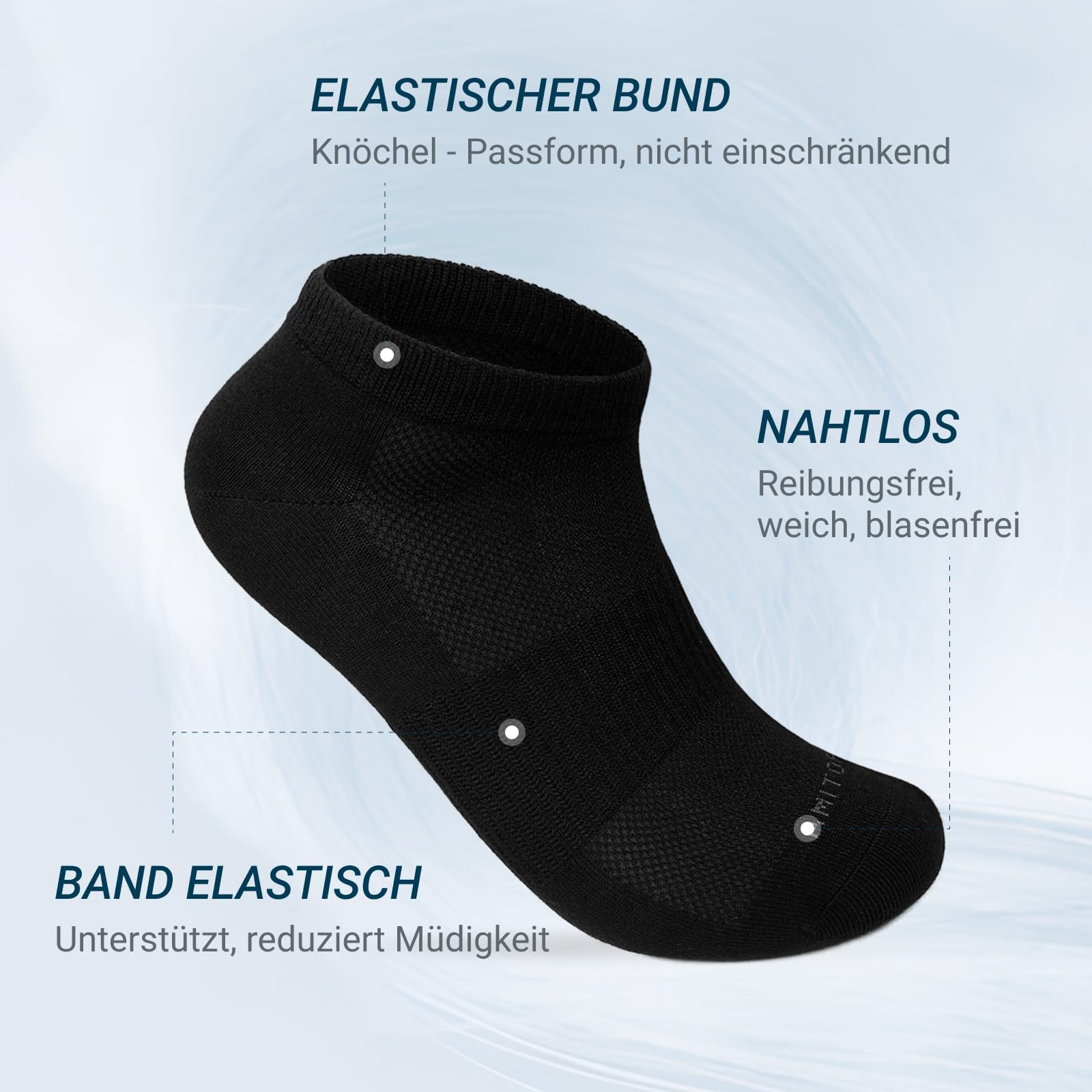 LOFIR Bambus Kurz Sneakersocken für Herren: Sommer Sneaker Socken Männer Sportsocken Atmungsaktiv Trainer Kurzsocken für Sport Wandern Spazierengehen 6 Paar Schwarz 43-46 4
