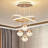 Modern Gold LED Chandeliers, 3-Color Dimmable Pendant Light for Kitchen Island, Dining Room, Living Room, Contemporary Hangin