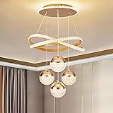 Modern Gold LED Chandeliers, 3-Color Dimmable
