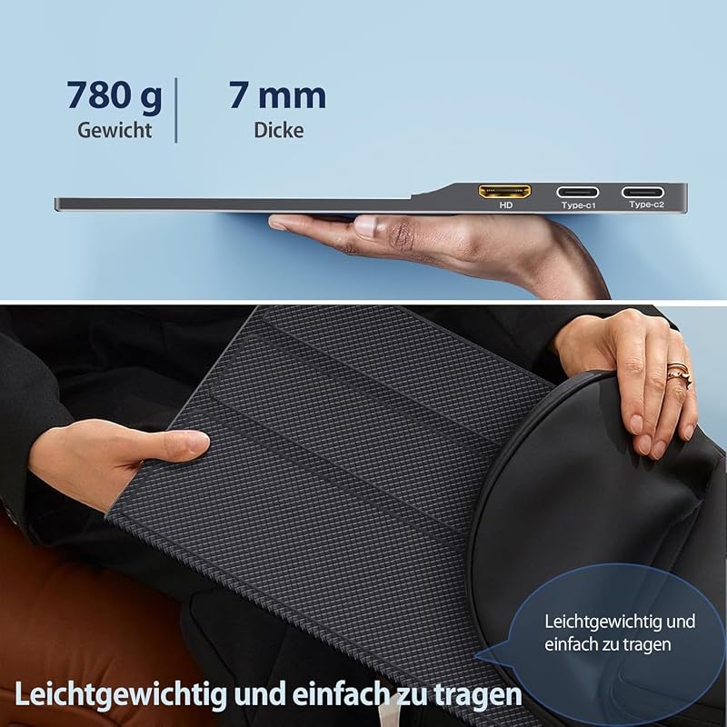 15.6" Portable Monitor USB-C Display, 1080P HDR, with Stand Cover