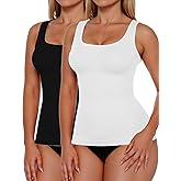 AURUZA 2PCS Women's Shapewear Tummy Control U Neck Camisole Tops for Women Seamless Compression Tank Top Regular Plus Size