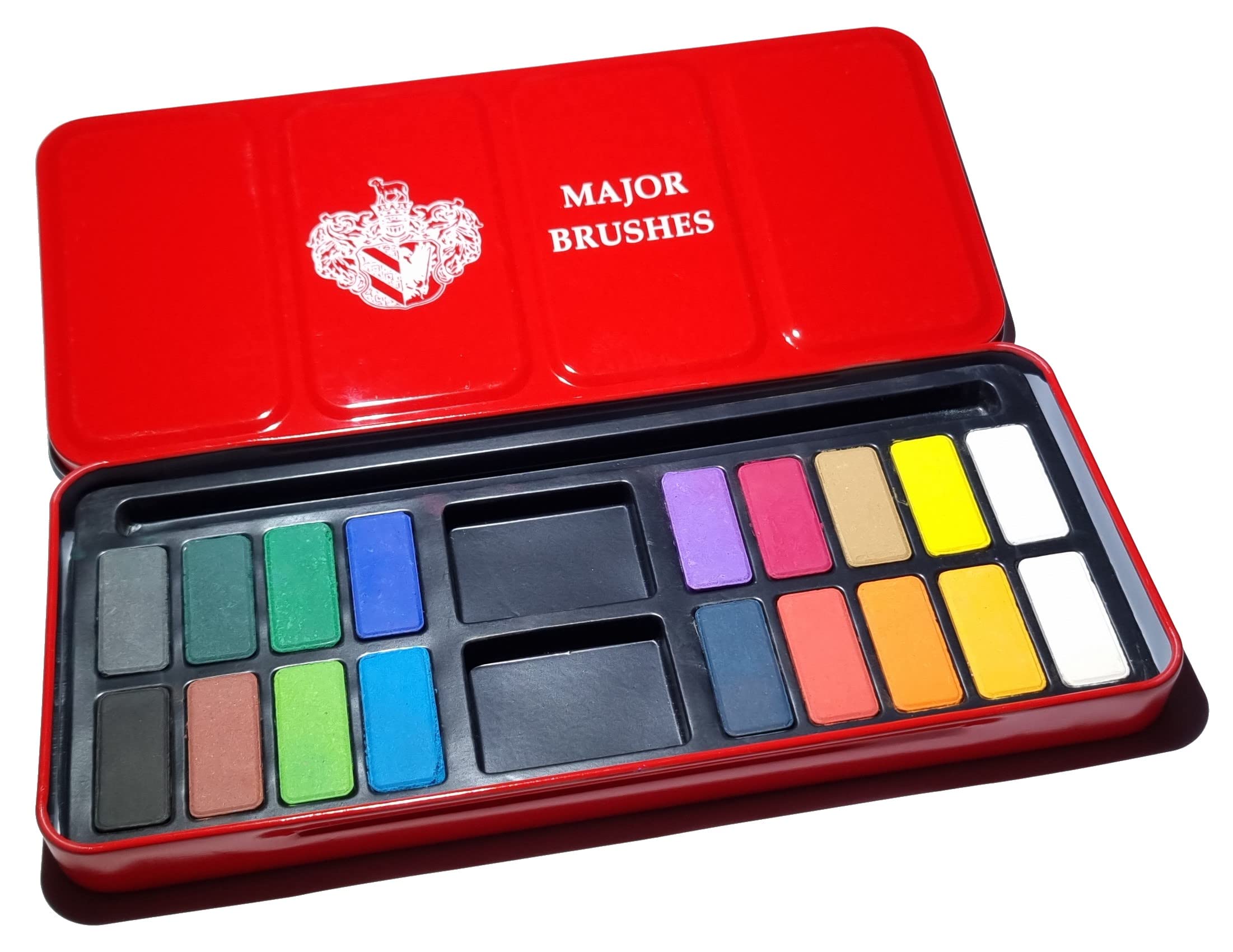 Major Brushes Artist Watercolour Paint Tin 18 Blocks Red Metal Lid