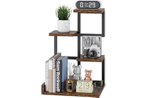 YMYNY Desktop Shelf Organizer, 4 Tier Storage Display Rack, Desk Shelf Organizer Small Bookshelf with Metal Frame for Office, Books, Plants, 12.2" x 9.45" x 17.52", Rustic Brown Black UHSR007H