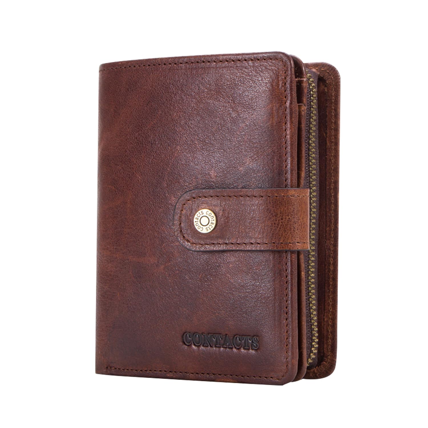 FANDARE Wallet with RFID Men Short Purse Leather Bifold Wallet with 12 * Credit Card Slots, 1 *Coin Pocket Dark Brown