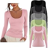 Velvelhall 5 Pack Women's Scoop Neck Tops Long Sleeve Slim Fit T Shirt Basic Tunic Tops Casual Fall Layer Undershirts Tees