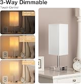 Aooshine Bedside Lamp Touch 3 Way Dimmable USB A+C Ports White Shade view 2